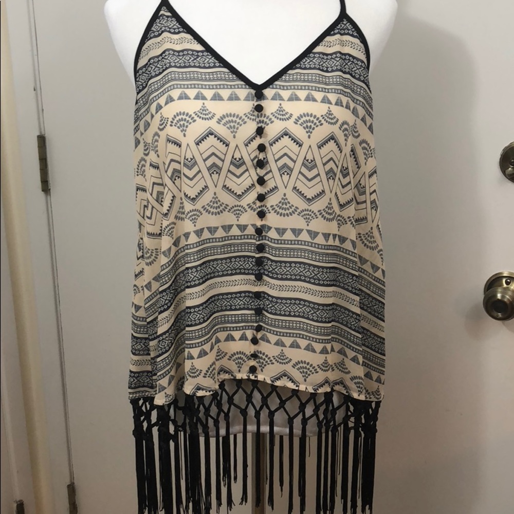 Sheer boho tank with tassels